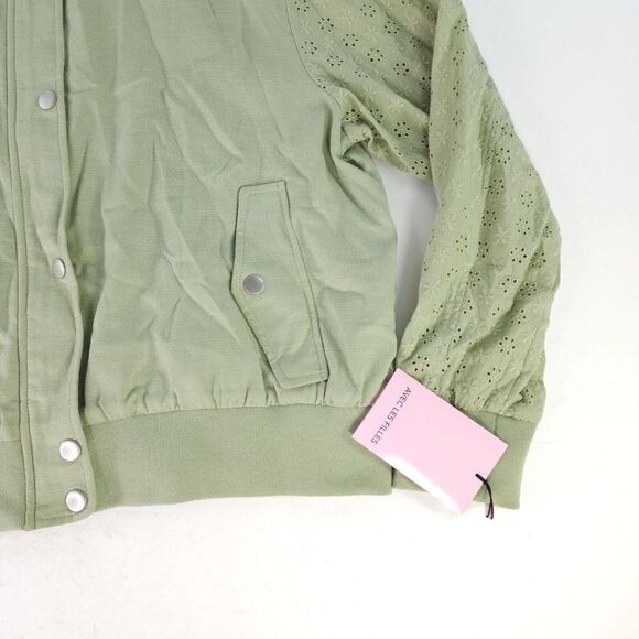 Avec Les Filles women's Embroidered Eyelet Sleeve Bomber Jacket Sz L Green Sea - Picture 5 of 9